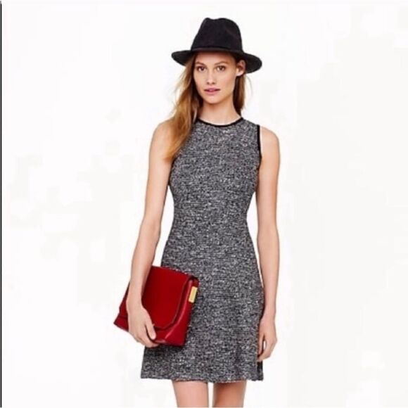 J. Crew Sleeveless Knit Tweed Dress A Line Fit Flare Tailored Black Gray White 6 - Picture 1 of 9